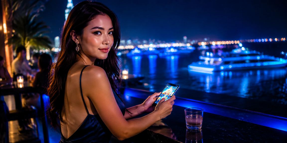 Có một cảnh bãi biển Đà Nẵng với người chơi sử dụng điện thoại