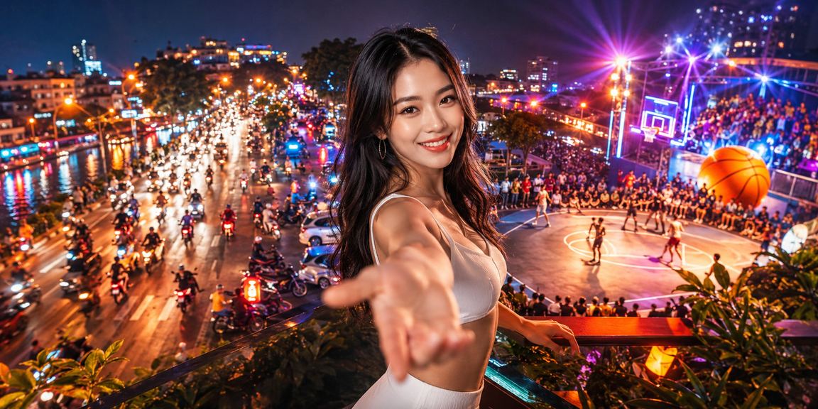 Người dùng theo dõi giao dịch tại chợ đêm Hà Nội khi trận bóng rổ đang diễn ra